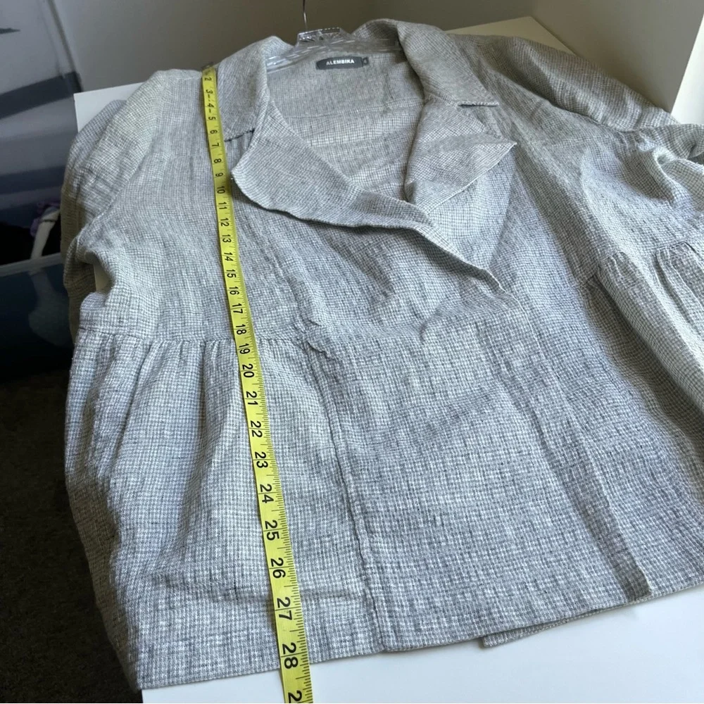 Alembika Linen Blend Oversized Lagenlook Gray Plaid Blazer Jacket 6 US 16 / 18